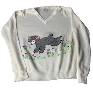 Vintage Cyn Les Novelty Sweater Womens Sz M Grey Lamb "I'll Never Forget ewe"